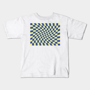 Twisted Checkered Square Pattern - Yellow & Blue Kids T-Shirt